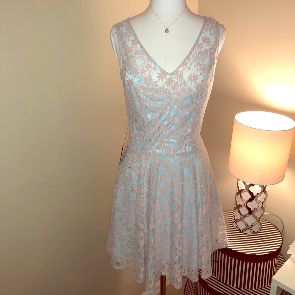 Lace overlay lined satin dress